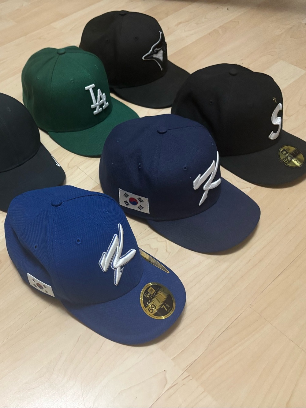 New Era 7 1/2Fitted Hat Collection Bundle LA dodgers, Toronto Blue Jays, Korea